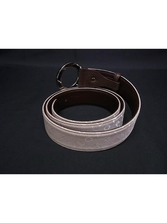 Bvlgari Belt Logo Mania Beige Brown Canvas Leather Silver